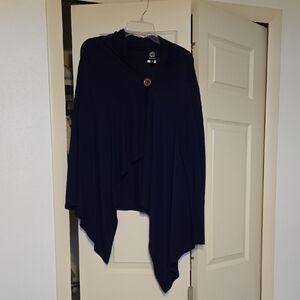 Bobeau Dark Blue Women's Poncho with Button Accent